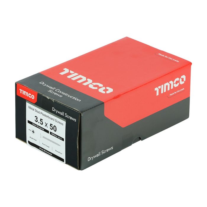 TIMco Drywall Screw Fine Thread 3.5 x 50mm Black Phos - Box of 1000