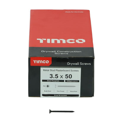 TIMco Drywall Screw Fine Thread 3.5 x 50mm Black Phos - Box of 1000