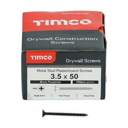 TIMco Drywall Screw Fine Thread 3.5 x 50mm Black Phos - Box of 200