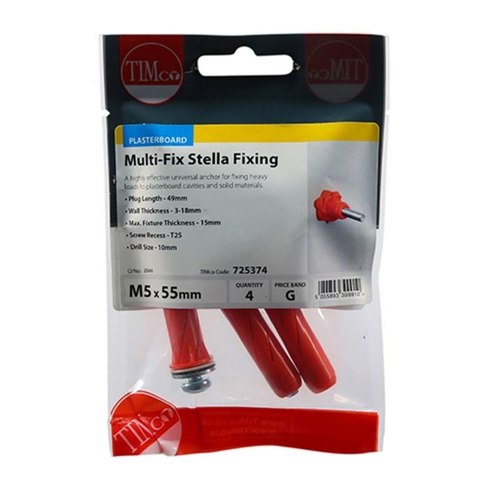 TIMco Multi-Fix Stella Fixing M5 x 55 Red (Pack of 4)