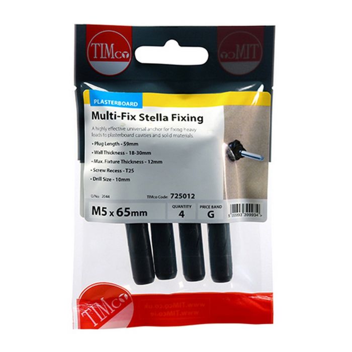 TIMco Multi-Fix Stella Fixing M5 x 65 Black (Pack of 4)