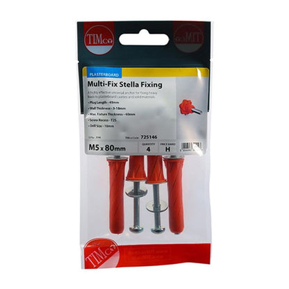 TIMco Multi-Fix Stella Fixing M5 x 80 Red (Pack of 4)
