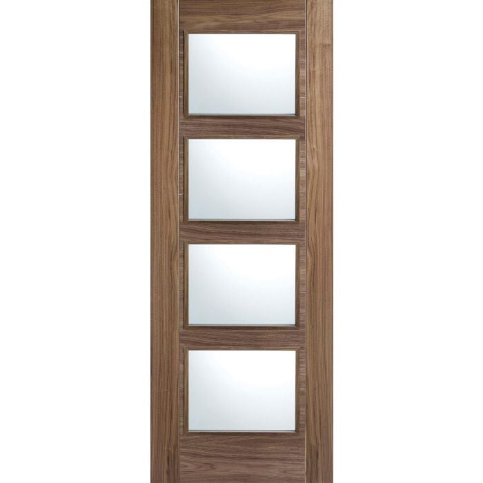 Vancouver Solid Core Internal Fire Door - Prefinished - 4L Clear Glazed 2040 x 726mm Walnut WALVAN4LFC726