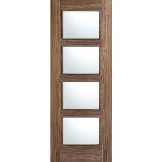 Vancouver Solid Core Internal Door - Prefinished - 4L Clear Glazed 2040 x 726mm Walnut WALVAN4L726