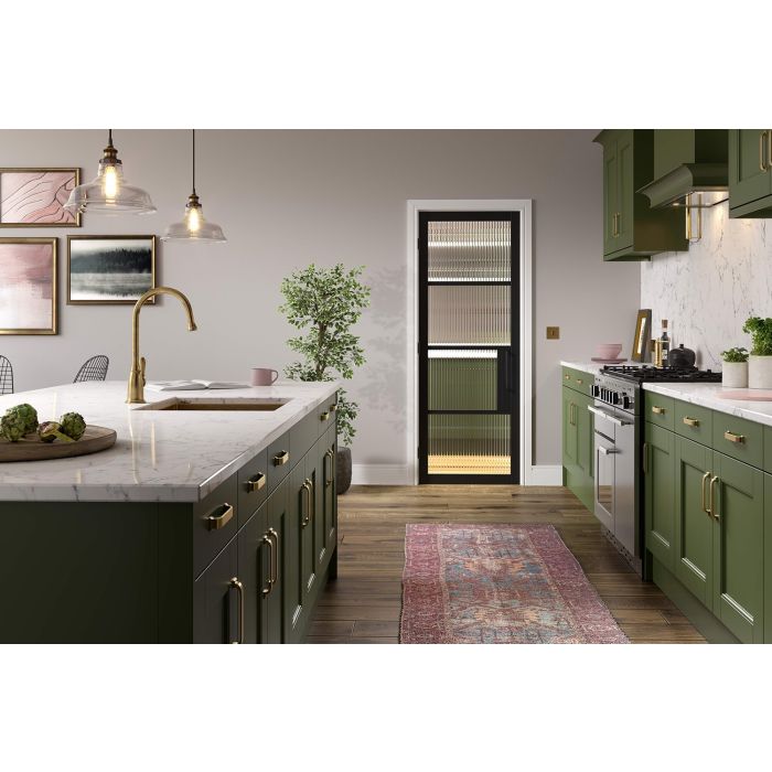 LPD Chelsea Reeded Glazed 4L Door 1981 x 686mm Primed Plus Black
