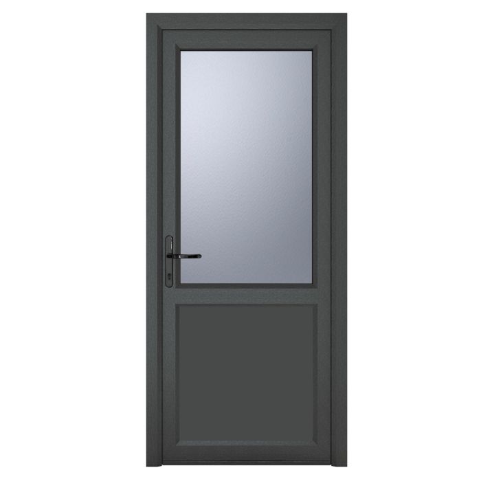 Crystal uPVC Open In Single Door (Right Hand) Half Glass/Half Panel 840 x 2090mm Obscure - Grey External/White Internal