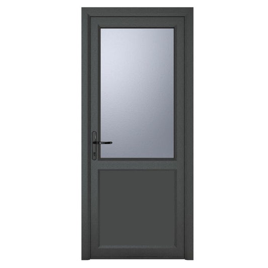 Crystal uPVC Open In Single Door (Right Hand) Half Glass/Half Panel 890 x 2090mm Obscure - Grey External/White Internal