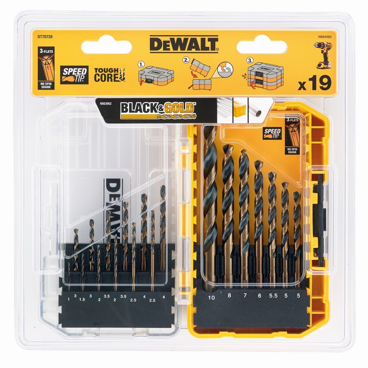 DeWalt 19 Piece HSS Drill Bit Set - Black & Gold