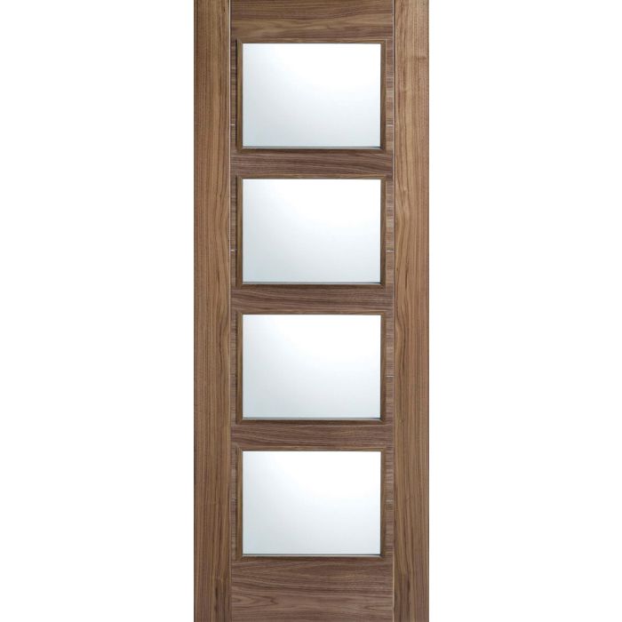 Vancouver Solid Core Internal Door - Prefinished - 4L Clear Glazed 2040 x 826mm Walnut WALVAN4L826