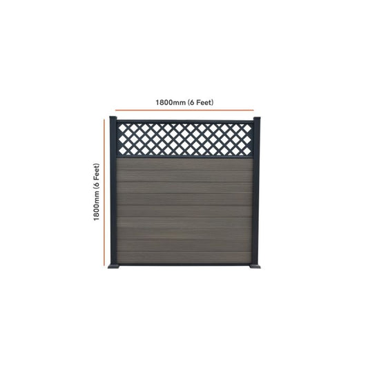Piranha Bolt Down Composite Fence Kit inc Diagonal Trellis 6ft - Antique Grey