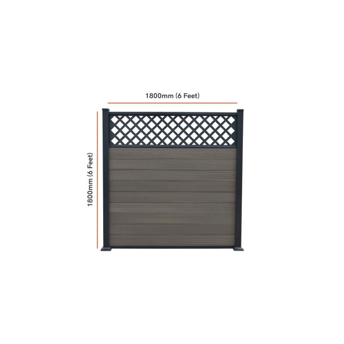 Piranha Bolt Down Composite Fence Kit inc Diagonal Trellis 6ft - Antique Grey