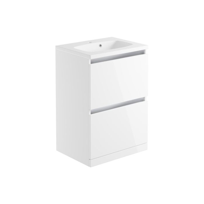 Cerne 2 Drawer Floor Standing Vanity Unit (Basin Included) 615mm - White Gloss