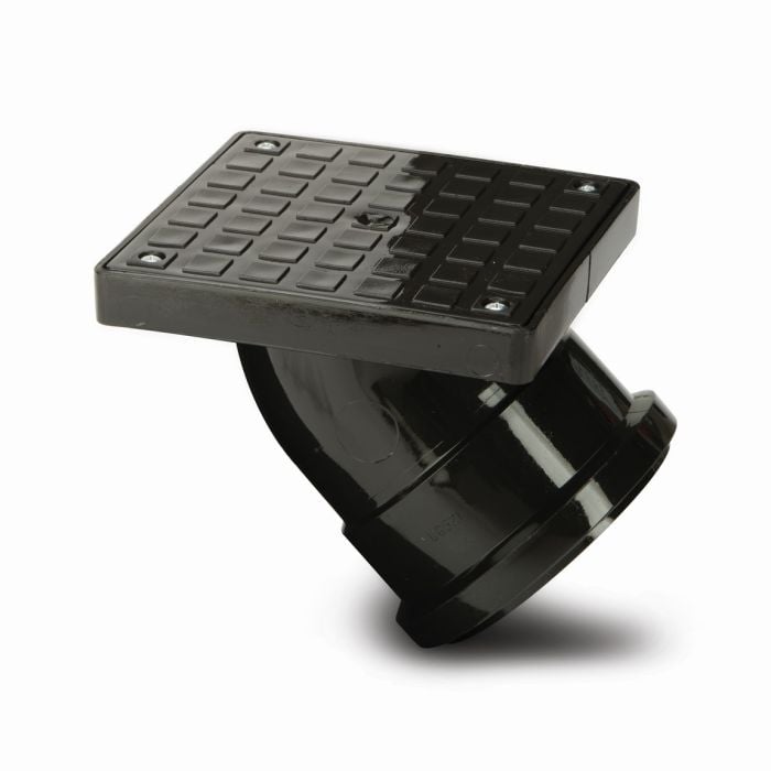 Polypipe 110mm Rodding Eye Terminal PP Sealed Square Top / Socket Tail 45deg - Black - UG521