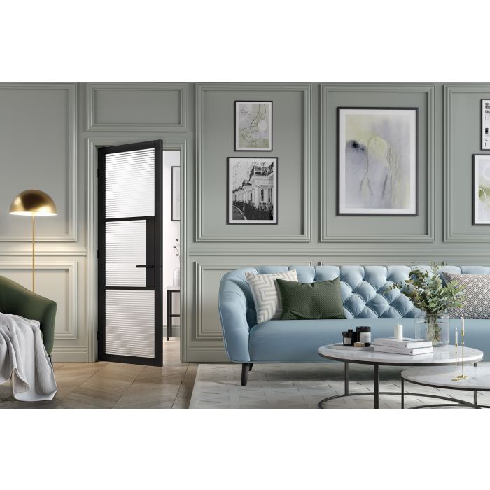 LPD Tribeca Reeded Glazed 3L Door 1981 x 762mm Primed Plus Black