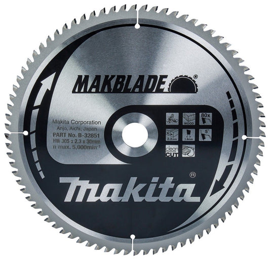 Makita Mitre Saw TCT Blade 305mm x 2.3mm Kerf - 30mm Bore x 80T