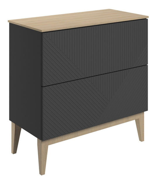 Line Floor Standing 2 Drawer Basin Unit & Maple Oak Effect Worktop 810mm - Matt Graphite Grey