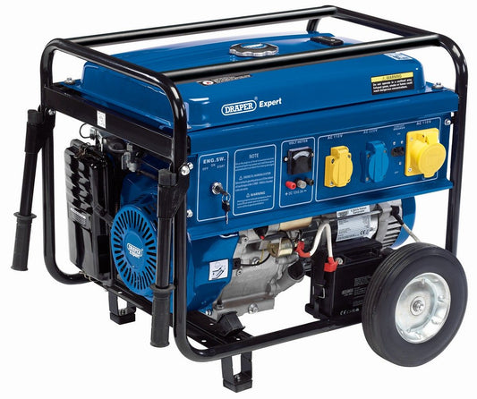 Draper Open Frame Petrol Generator with Wheels - 5000W (5500W Max)