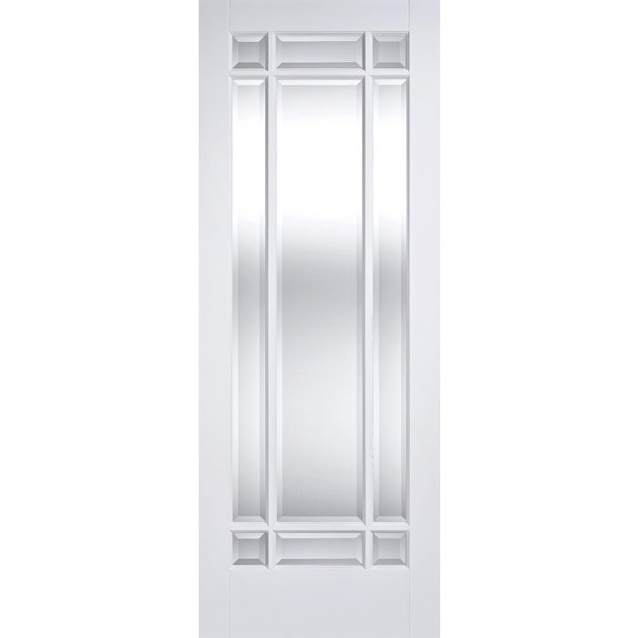 Manhattan Solid Core Internal Door - Primed - Clear Bevelled Glazing 1981 x 762mm White WFMANCG30