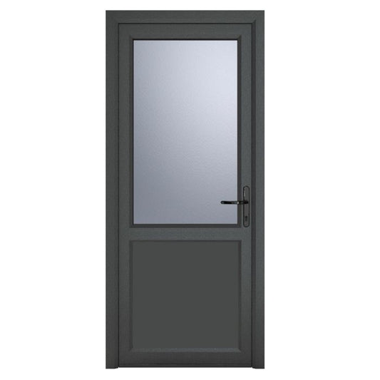 Crystal uPVC Open In Single Door (Left Hand) Half Glass/Half Panel920 x 2090mm Obscure - Grey External/White Internal