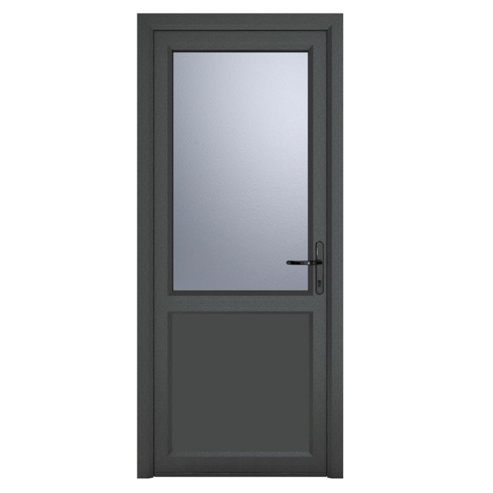 Crystal uPVC Open In Single Door (Left Hand) Half Glass/Half Panel890 x 2090mm Obscure - Grey External/White Internal
