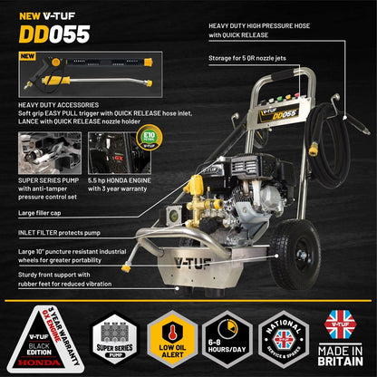 V-TUF Honda Petrol Pressure Washer (5.5HP, 140 Bar @ 15ltrs_Min)
