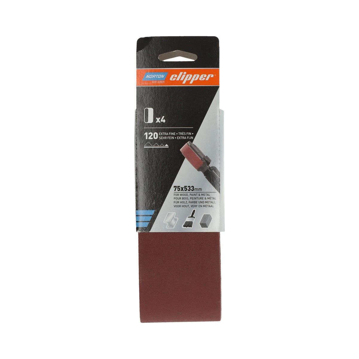 Norton Clipper P120 Sanding Belt 75 x 533mm (Pack of 4)