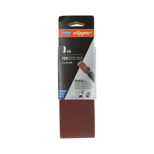 Norton Clipper P120 Sanding Belt 75 x 533mm (Pack of 4)