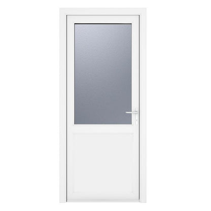 Crystal uPVC Open In Single Door (Left Hand) Half Glass/Half Panel 840 x 2090mm Obscure - White