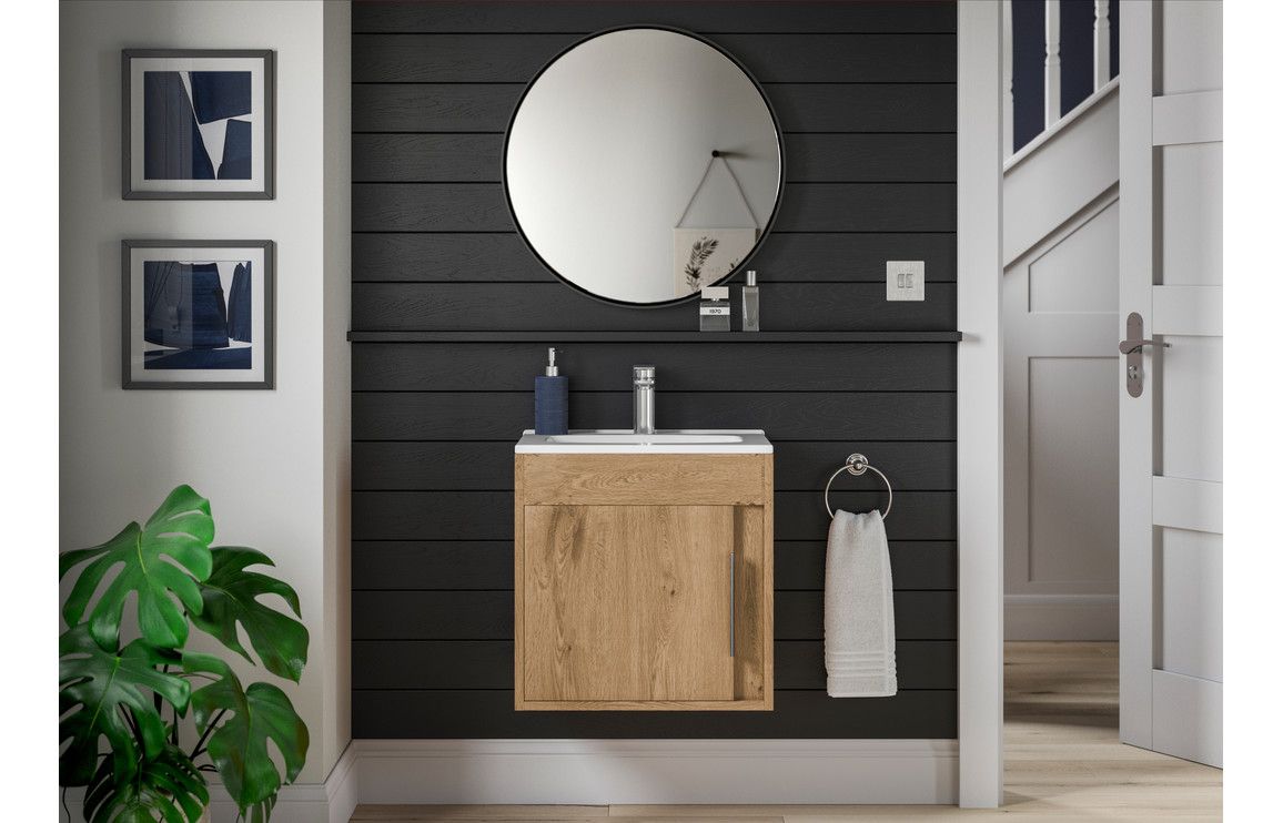 Farnham 510mm Wall Hung Unit (Basin Included) - Seville Oak