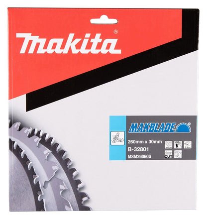 Makita Mitre Saw TCT Blade 260mm x 2.3mm Kerf - 30mm Bore x 60T