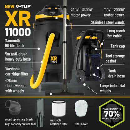 V-TUF MIGHTY M-CLASS Industrial Wet & Dry Dust Extractor Vacuum Cleaner (240V_21ltr)