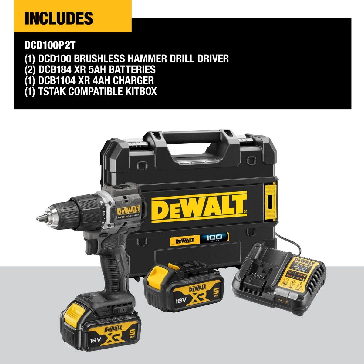 DeWalt DCD100P2T-GB XR Brushless Combi Drill Anniversary Kit