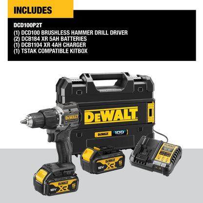 DeWalt DCD100P2T-GB XR Brushless Combi Drill Anniversary Kit