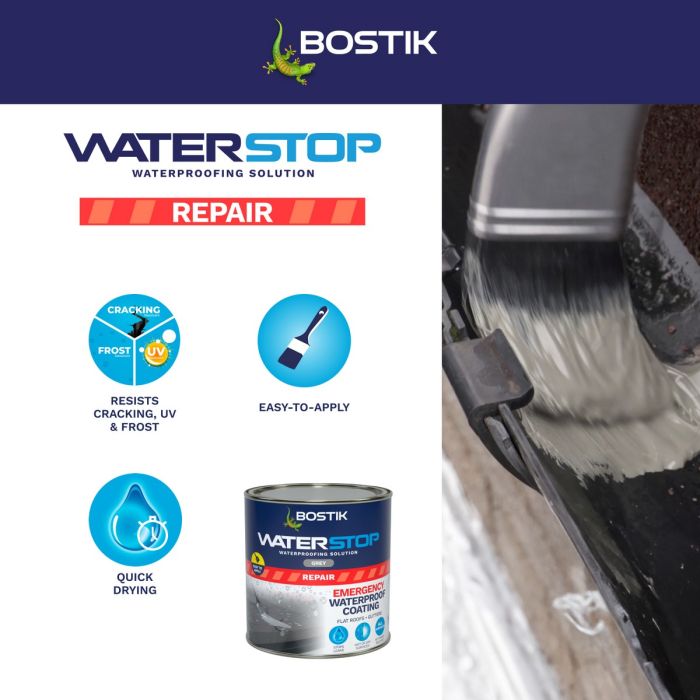 Bostik WATERSTOP Emergency Waterproof Coating 1kg - Grey