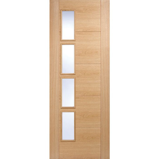 Vancouver Solid Core Internal Door - Prefinished - 4L Clear Glazed Offset 2040 x 826mm Oak OVAN4LOS826