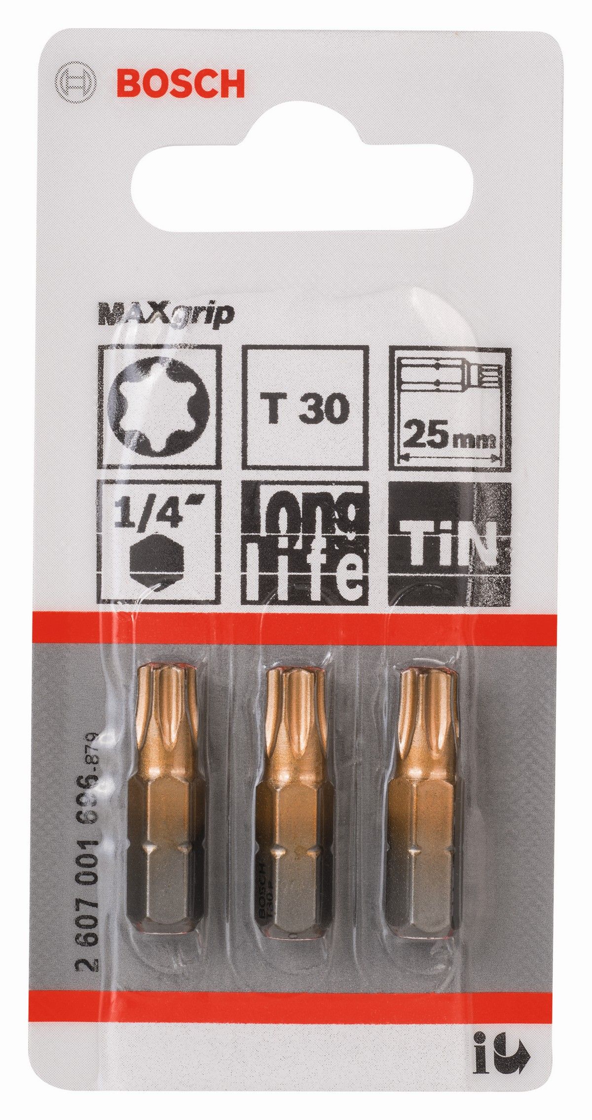 Bosch T30 TiN Maxgrip Screwdriver Bit 25mm (Pack of 3)