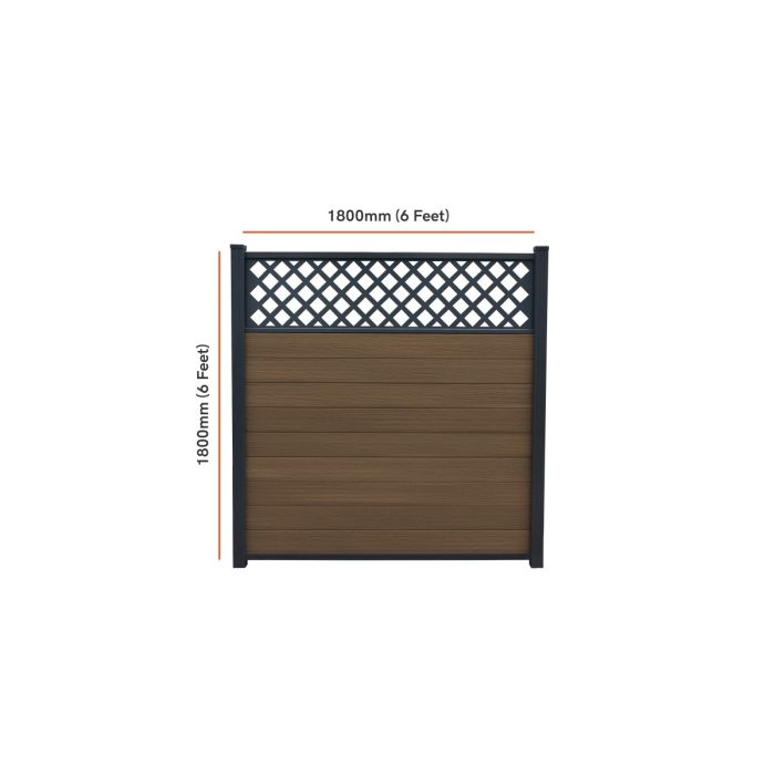 Piranha In-Ground Composite Fence Kit inc Diagonal Trellis 6ft - Brown Cedar