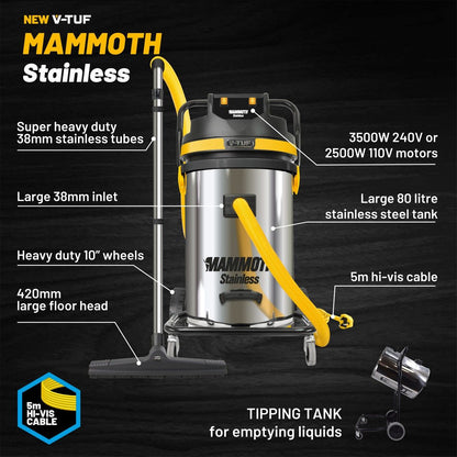 V-TUF MAMMOTH Twin Motor Wet & Dry Vacuum Cleaner - MAMMOTH240-STAINLESS