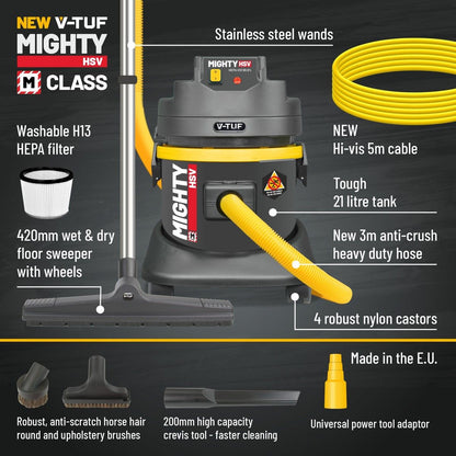 V-TUF MIGHTY M-CLASS Industrial Wet & Dry Dust Extractor Vacuum Cleaner (240V_37ltr)