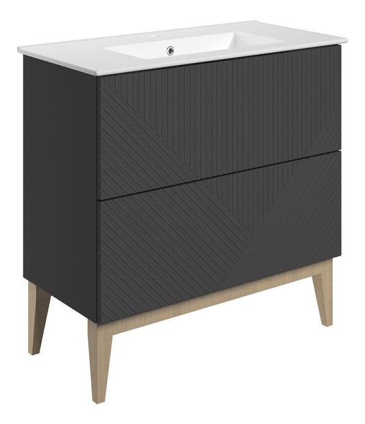 Line Floor Standing 2 Drawer Basin Unit & Basin 815mm - Matt Graphite Grey