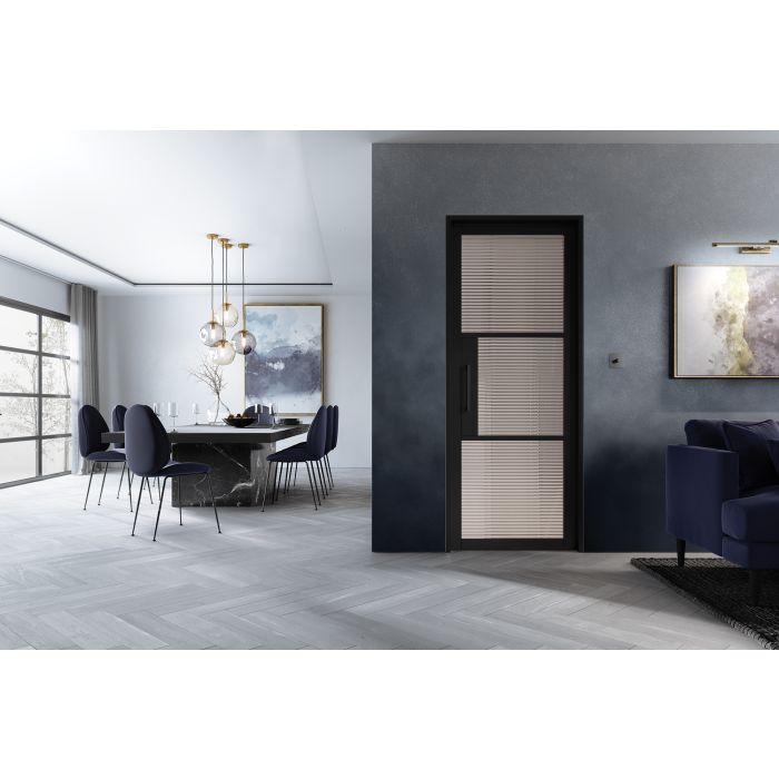 LPD Tribeca Reeded Glazed 3L Door 1981 x 838mm Primed Plus Black