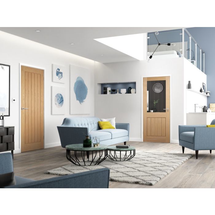 Mexicano Solid Core Internal Door - Unfinished - 1L Silkscreen Glazed 1981 x 686mm Oak OMEX1L27