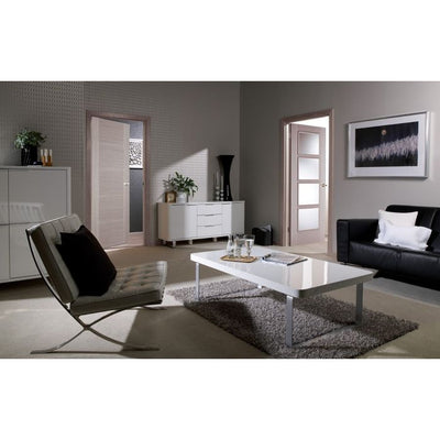 Vancouver Solid Core Internal Door - Prefinished - 4L Clear Glazed 2040 x 726mm Light Grey LGRVAN4L726