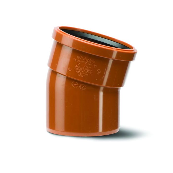 Polypipe 110mm Short Radius Bend Single Socket 15deg - Terracotta - UG410